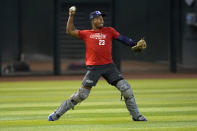 Draft prospect Zion Rose participates in the MLB baseball draft combine, Tuesday, June 20, 2023, in Phoenix. (AP Photo/Matt York)