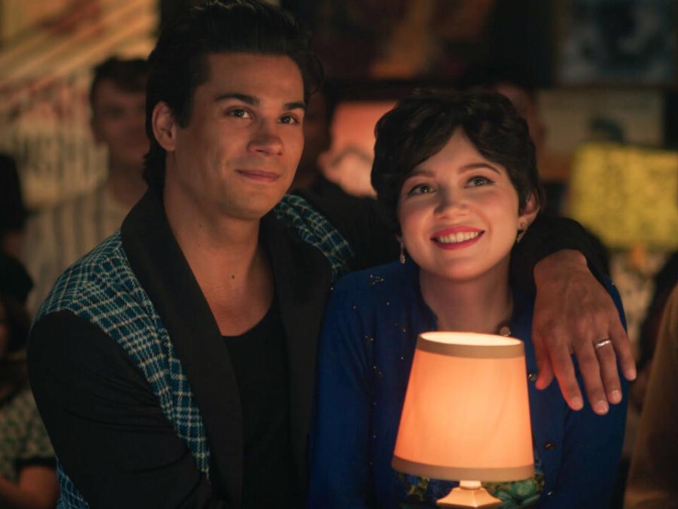 Drew Ray Tanner as Fangs Fogarty and Emilija Baranac as Midge Klump on the season seven finale of "Riverdale."