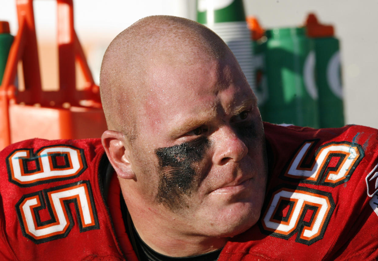 Chris Hovan looks on during fourth quarter NFL football action against the Miami Dolphins.