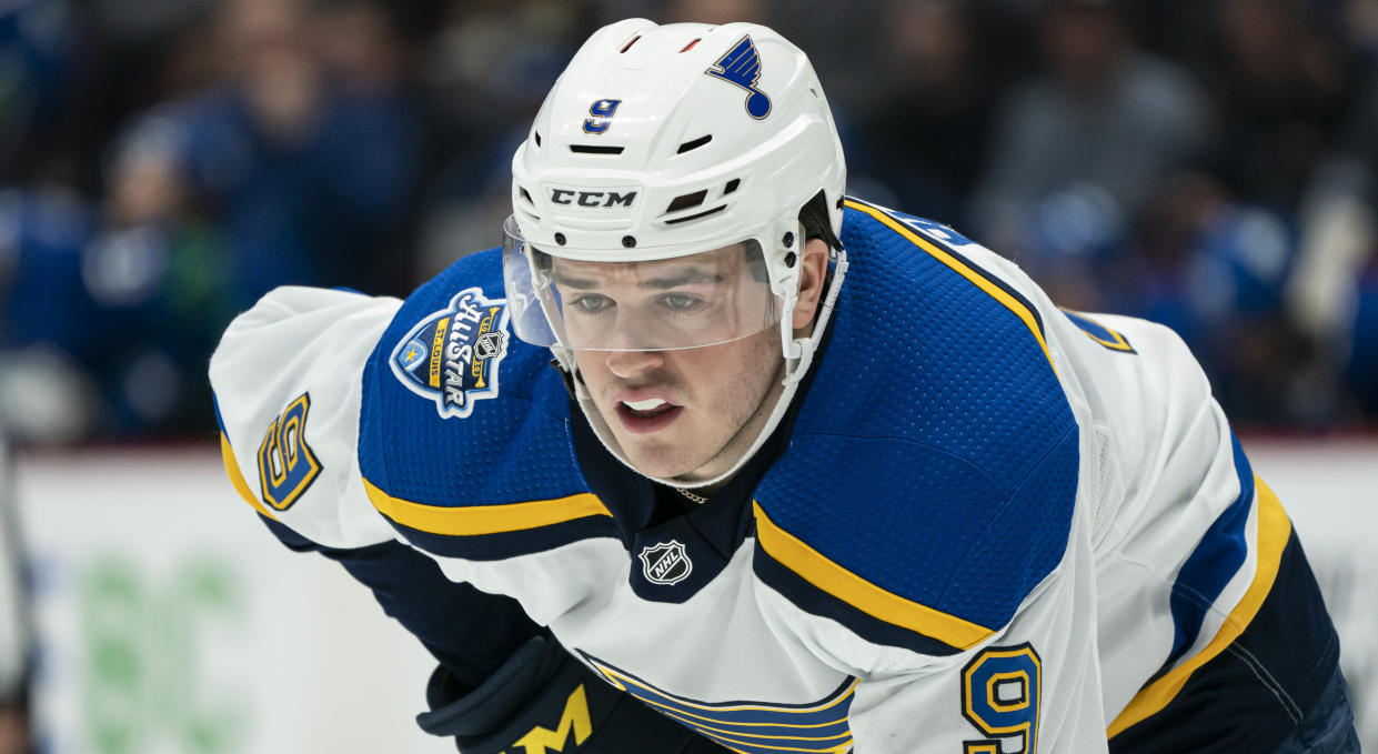 Sammy Blais of the St. Louis Blues will miss significant time after sustaining a wrist injury on Tuesday. (Photo by Rich Lam/Getty Images)