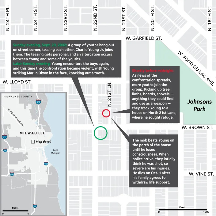 The beating of Charlie Young Jr. took place on Milwaukee's north side, near Fond du Lac Avenue.