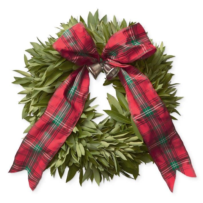 Bay Leaf Wreath with Tartan Ribbon, 15"