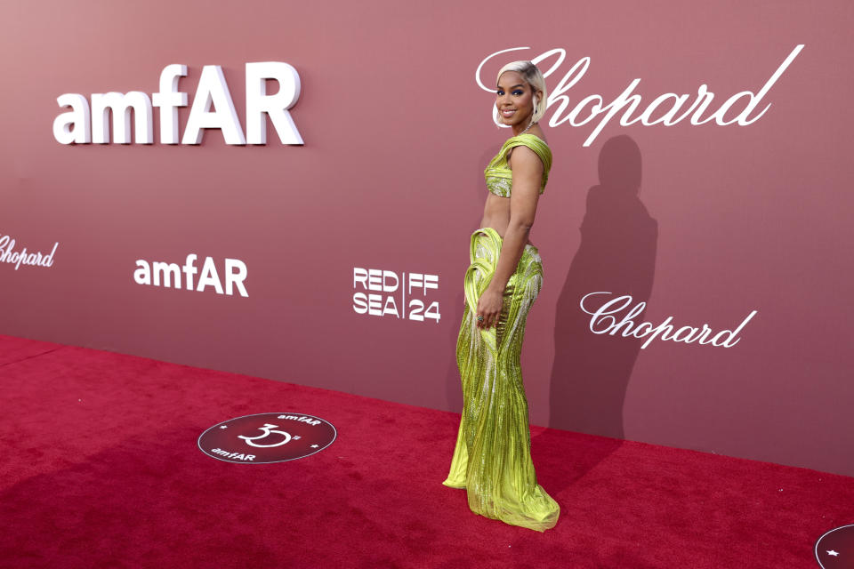 Kelly Rowland poses for photographers upon arrival at the amfAR Cinema Against AIDS benefit at the Hotel du Cap-Eden-Roc, during the 77th Cannes international film festival, Cap d'Antibes, southern France, Thursday, May 23, 2024. (Photo by Vianney Le Caer/Invision/AP)