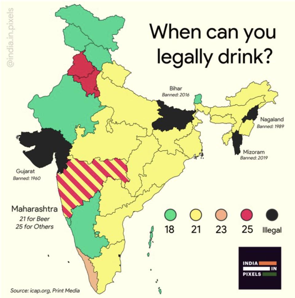 map of india and where you can drink or not