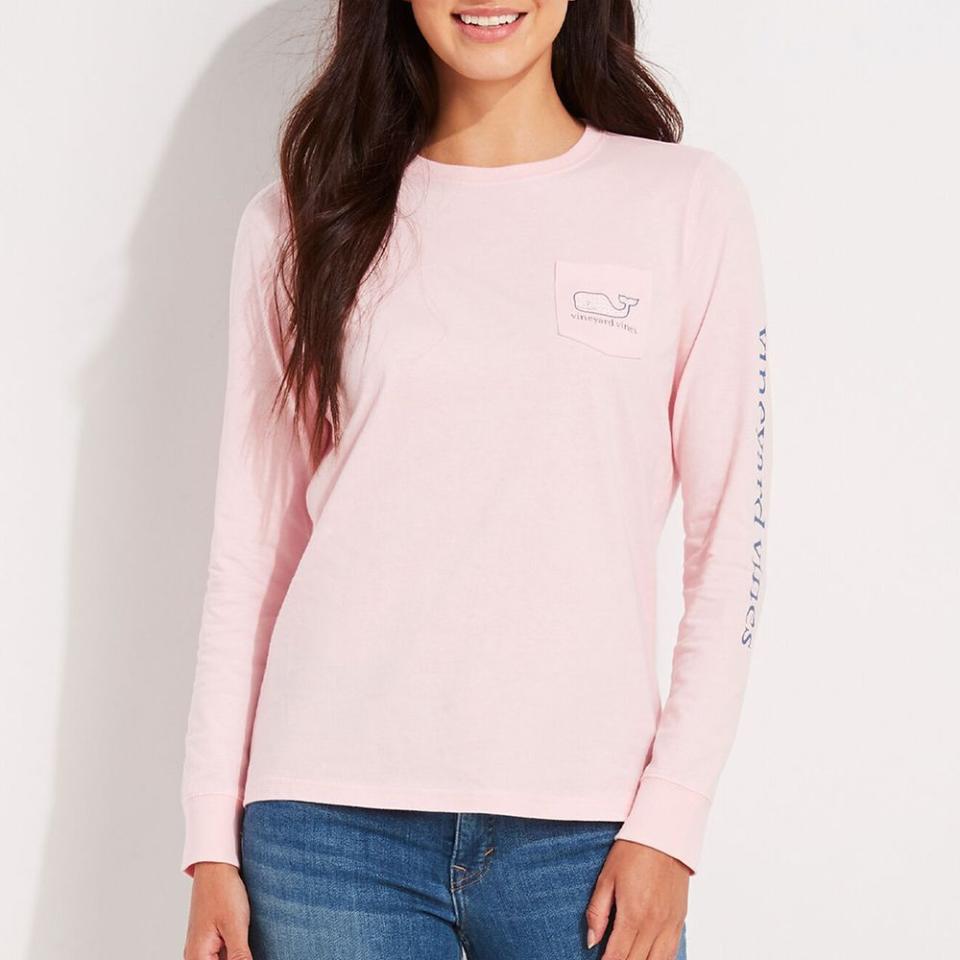 13) Breast Cancer Awareness Whale Long-Sleeve Pocket Tee