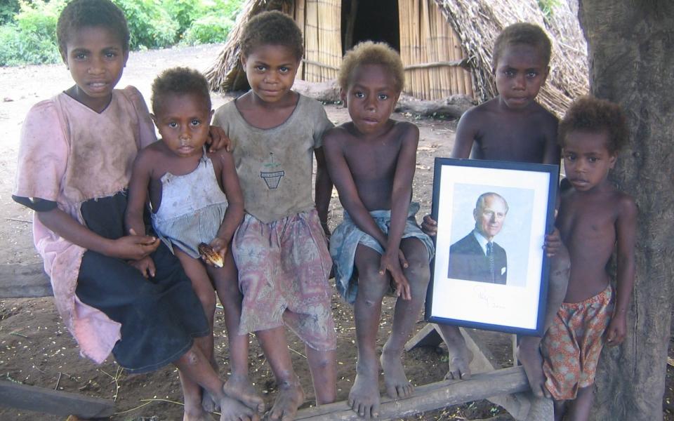 Children in the village of Yaohnanen, one of the villages that held the Duke of Edinburgh in high regard - Nick Squires