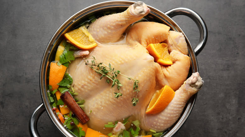 Turkey brining in a pot