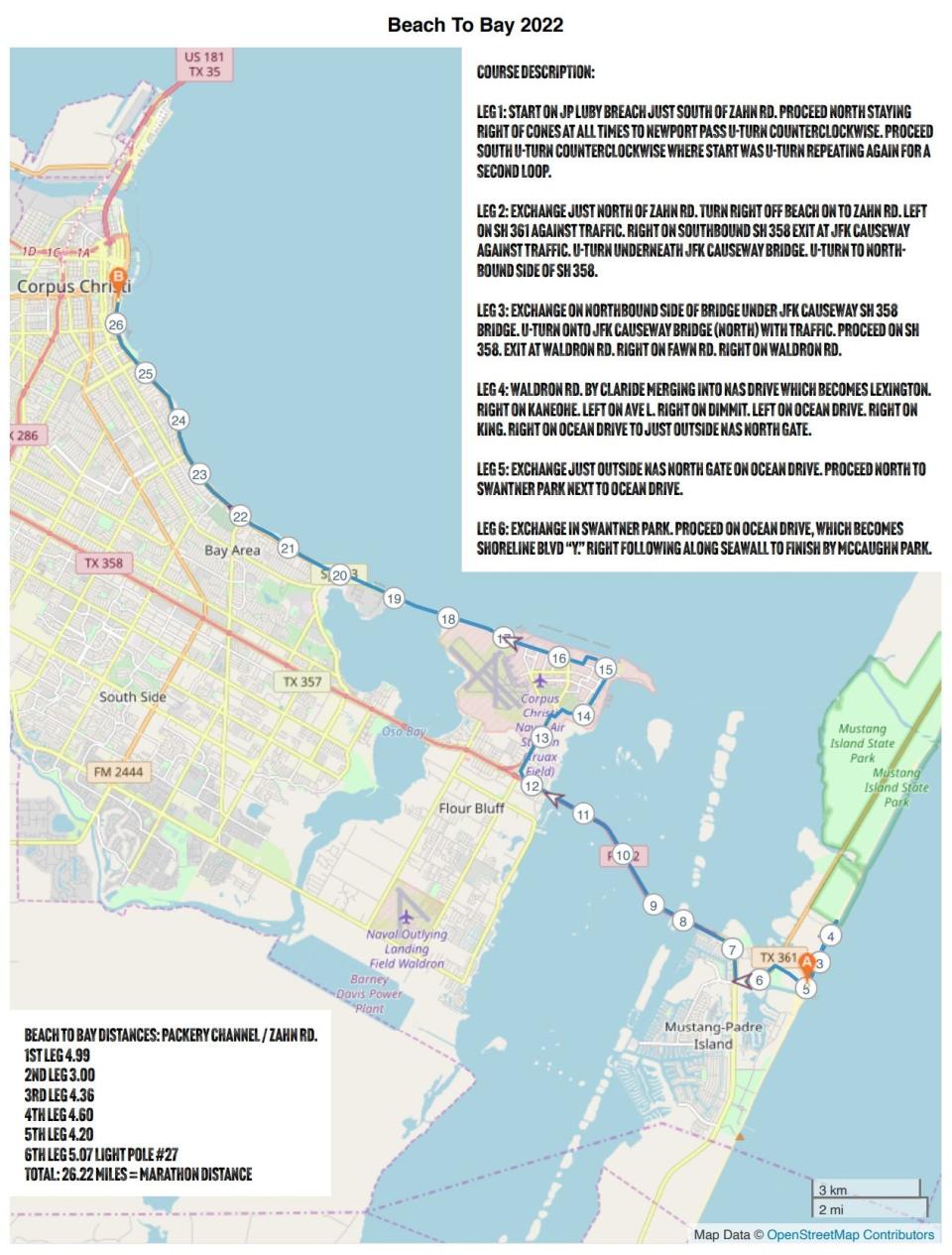 The map for the 45th Beach to Bay Relay Marathon taking place Saturday, May 21, 2022.