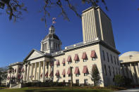 A general view of the Old Capitol and current Florida Capitol buildings Wednesday, Feb. 8, 2023 in Tallahassee, Fla. (AP Photo/Phil Sears)