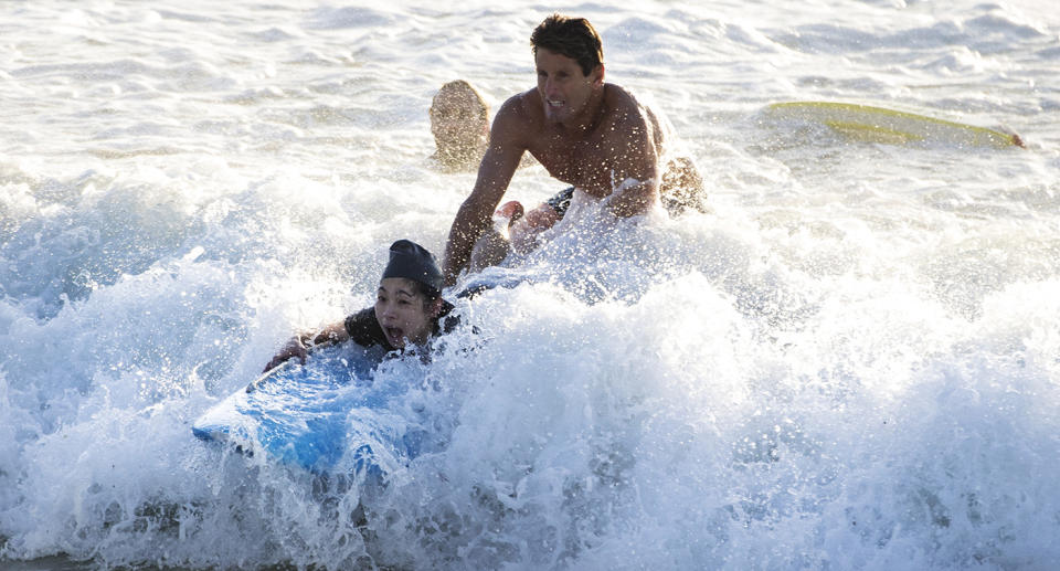 Harries, seen here rescuing a swimmer at Bronte Beach in August 2018, asked when weak swimmers were going to learn just how dangerous Sydney’s beaches can be. Source: Getty