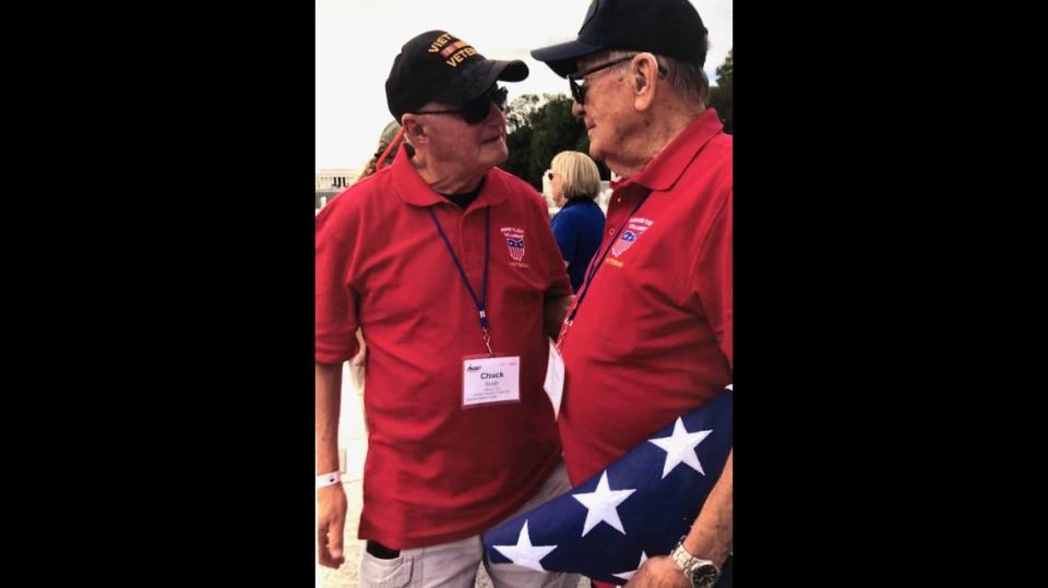 Dopkiss with fellow veteran Chuck Smith on their trip with the Honor Flight to Washington, D.C. in October 2021.