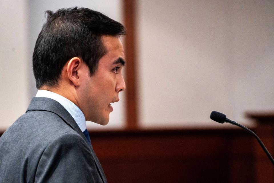 Peter Im, attorney representing Planned Parenthood of the Heartland, speaks during oral arguments for the lawsuit challenging Iowa's 2023 law banning most abortions at 6 weeks at the Iowa Supreme Court on Thursday, April 11, 2024, in Des Moines.