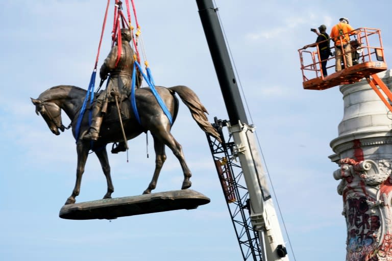 A statue of Confederate General Robert E. Lee was removed from its pedestal in Richmond, Virginia (POOL)
