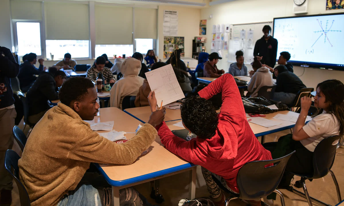 This is a photo of a math class at Emery High School in California.