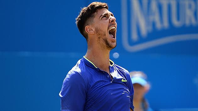 Kokkinakis lets out a roar for his win. Pic: Getty