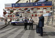 <p>French police officers patrol outside the Marseille railway station, Oct. 1, 2017. French police warn people to avoid Marseille’s main train station amid reports of knife attack, assailant shot dead. (AP Photo/Claude Paris) </p>