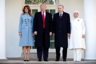 U.S. President Donald Trump welcomes Turkey's President Erdogan at the White House in Washington