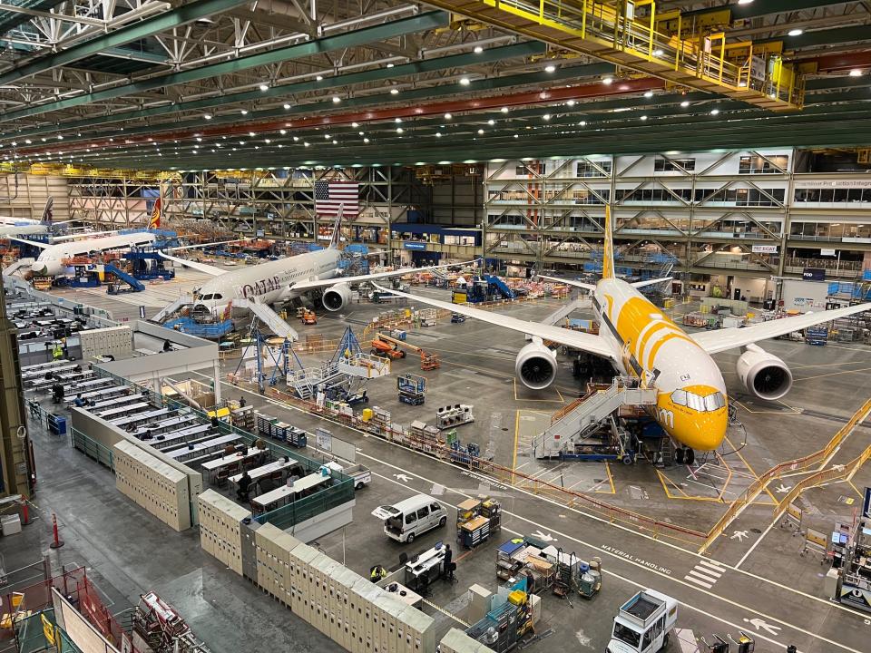 Boeing 787s at Boeing's Washington assembly line.