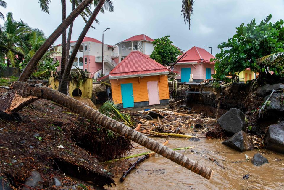 This photograph taken on September 17, 2022, shows the aftermath of the Fiona storm in Capesterre-Belle-Eau, on the French island of Guadeloupe. Fiona left the archipelago after causing a man's death, torrential rains and important flooding. 