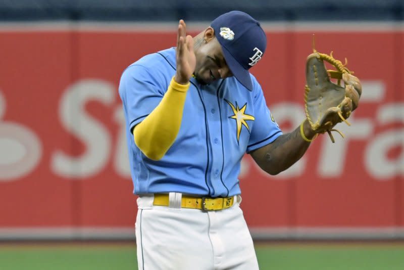 Tampa Bay Rays shortstop Wander Franco was held out of a game against the Cleveland Guardians on Sunday in St. Petersburg, Fla. File Photo by Steve Nesius/UPI