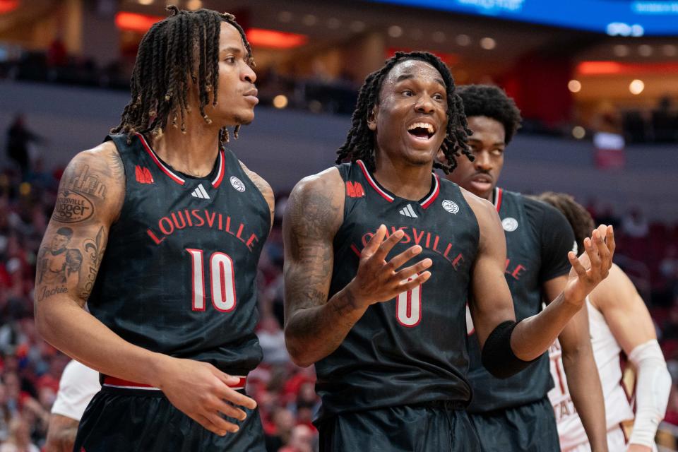 Louisville guard Mike James (0) reacts during the 101-92 victory against Florida State on Saturday night. James scored 18 points.