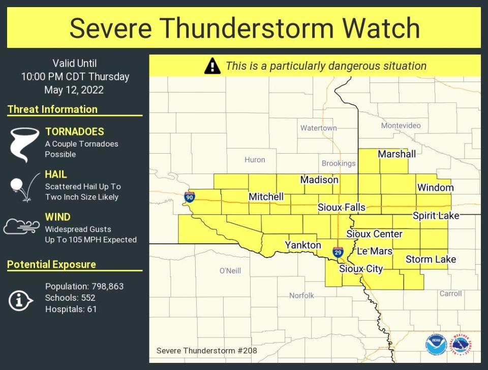 Severe thunderstorm watch issued for parts of Sioux Falls.
