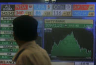 A man looks at a screen displaying news of markets update inside the Bombay Stock Exchange (BSE) building in Mumbai, India, May 23, 2019. REUTERS/Francis Mascarenhas