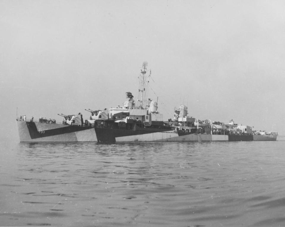 The USS Mannert L. Abele off the Boston Navy Yard in Massachusetts on August 1, 1944. / Credit: Bureau of Ships Collection in the U.S. National Archives