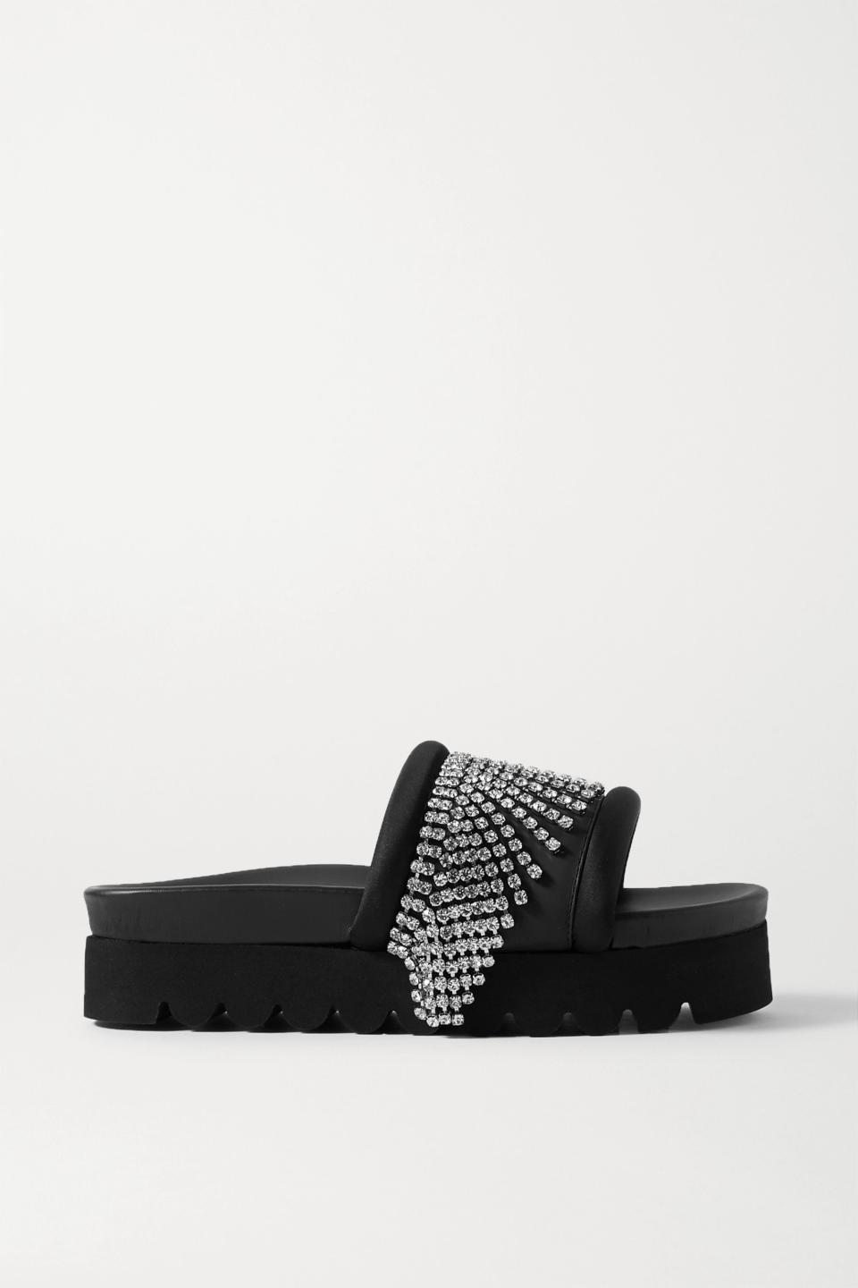 11) Crystal-Embellished Satin-Trimmed Rubber Platform Slides