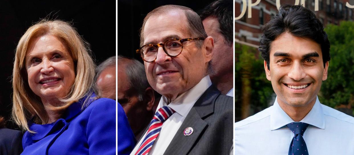 Rep. Carolyn Maloney, D-N.Y. (left), Rep. Jerry Nadler, D-N.Y. (center) and Suraj Patel (right)