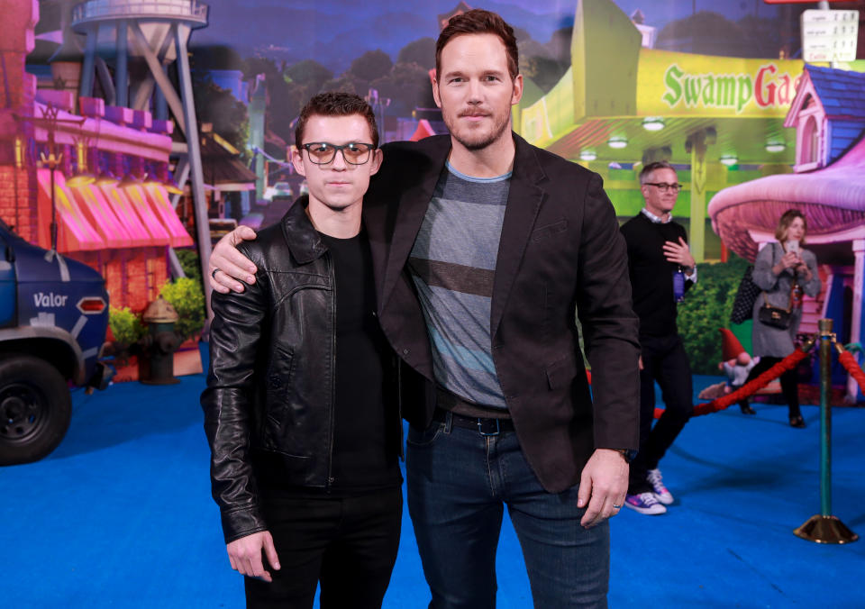 HOLLYWOOD, CALIFORNIA - FEBRUARY 18: Tom Holland and Chris Pratt attend the Premiere of Disney and Pixar's "Onward" on February 18, 2020 in Hollywood, California. (Photo by Rich Fury/Getty Images)