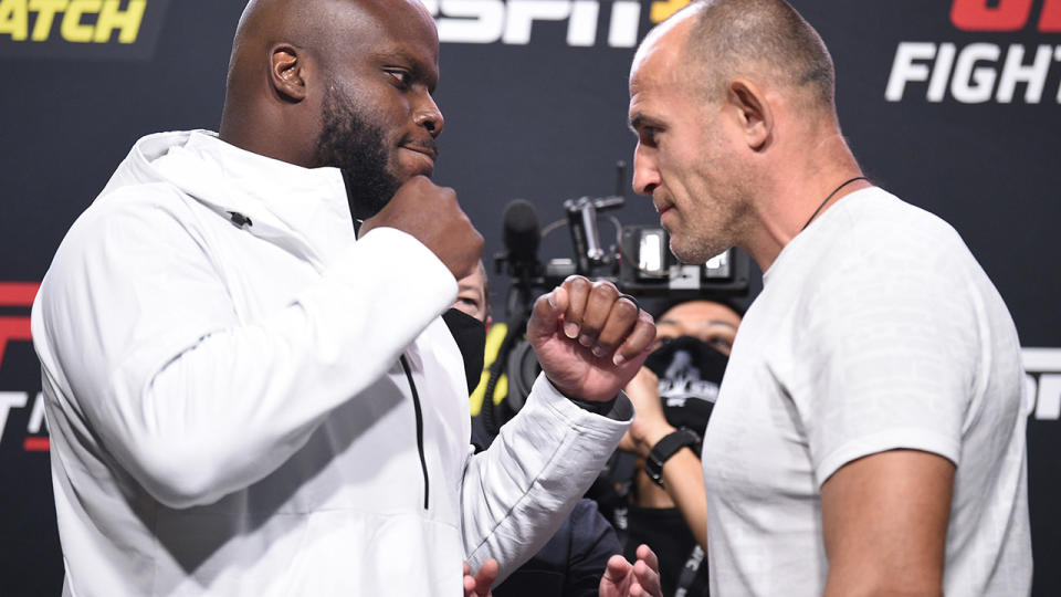 Derrick Lewis and Aleksei Oleinik, pictured here facing off before their bout at UFC Fight Night.