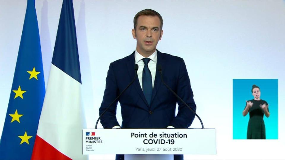 Le ministre de la Santé, Olivier Véran, lors d'une conférence de presse consacrée au Covid-19, le 27 août 2020. - BFMTV