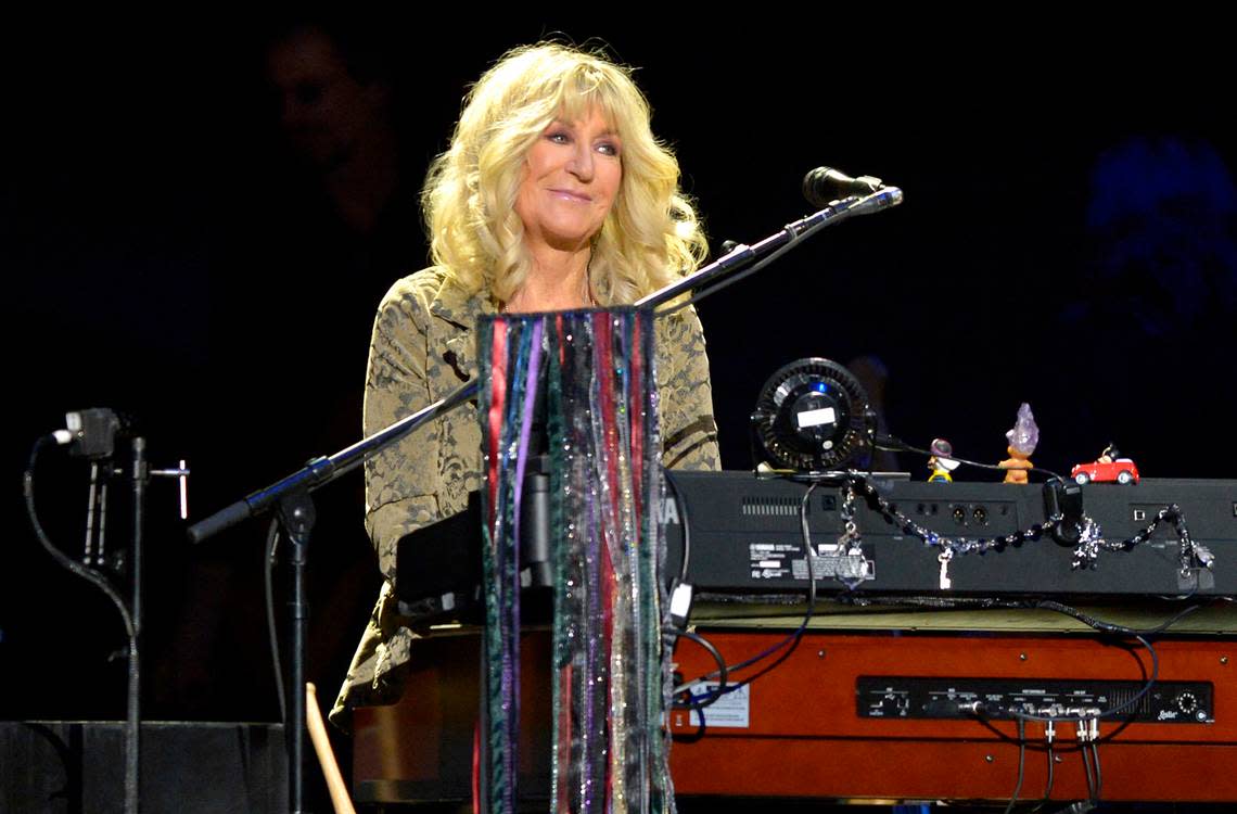 Christine McVie, keyboardist and vocalist for Fleetwood Mac, performs at the Spectrum Center in Charlotte, North Carolina, on Feb. 24, 2019. McVie died Wednesday at age 79.