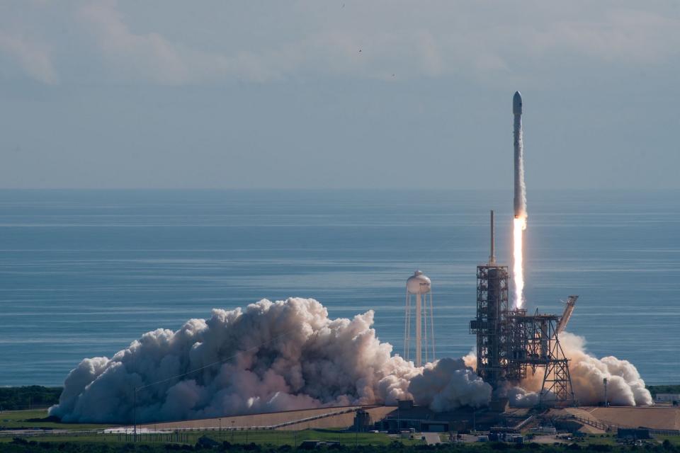 A SpaceX Falcon 9 rocket launches the U.S. Air Force's X-37B space plane into orbit from NASA's Pad 39A at the Kennedy Space Center in Cape Canaveral, Florida on Sept. 7, 2017. <cite>SpaceX</cite>