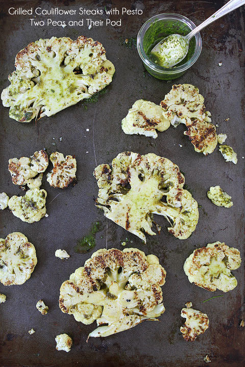 <strong>Get the <a href="http://www.twopeasandtheirpod.com/grilled-cauliflower-steaks-with-pesto/" target="_blank">Grilled Cauliflower Steaks with Pesto Recipe</a> by Two Peas & Their Pod</strong>