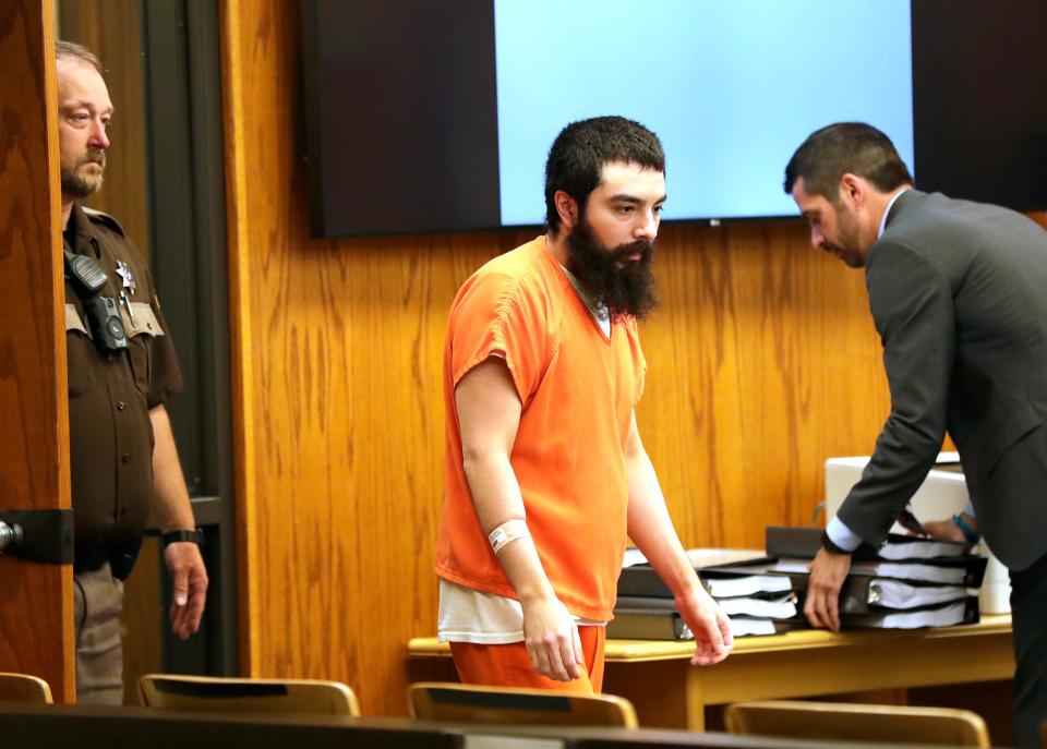 Daniel D. Navarro enters the courtroom Tuesday in Fond du Lac. Navarro, 29, was convicted Wednesday on charges of first-degree intentional homicide and first-degree recklessly endangering safety, both by means of a dangerous weapon.