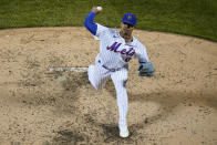 New York Mets' Marcus Stroman delivers a pitch during the sixth inning of the team's baseball game against the Baltimore Orioles on Tuesday, May 11, 2021, in New York. (AP Photo/Frank Franklin II)