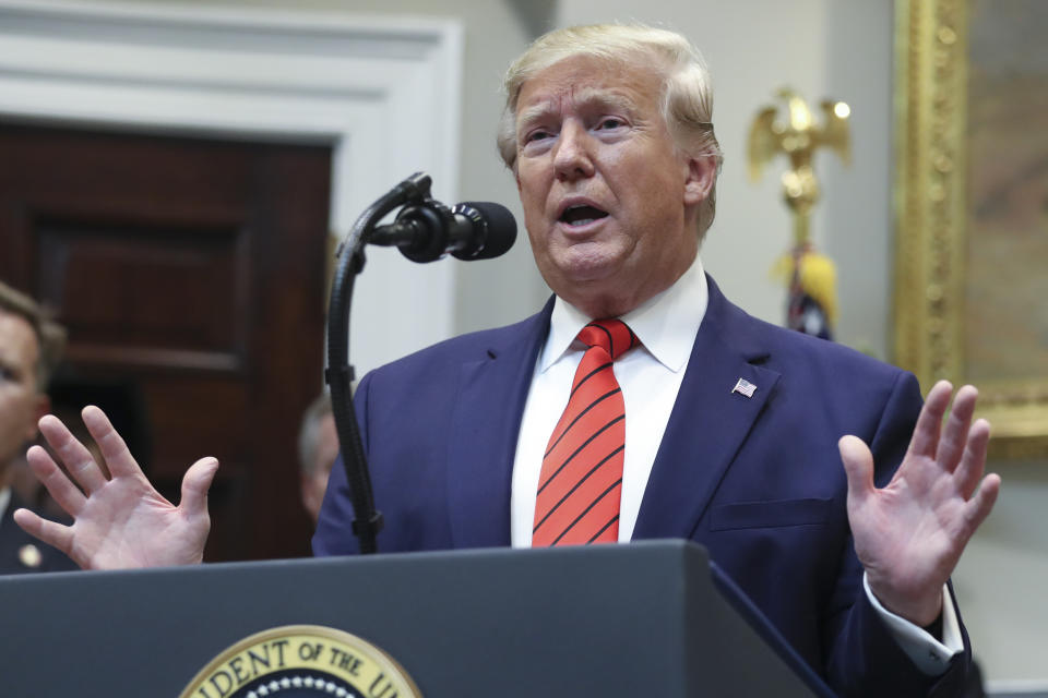 President Donald Trump talks before signing two Executive Orders to further protect the rights of Americans against bureaucratic abuse in the Roosevelt Room of the White House on October 9, 2019 in Washington, DC. (Photo by Oliver Contreras/SIPA USA)