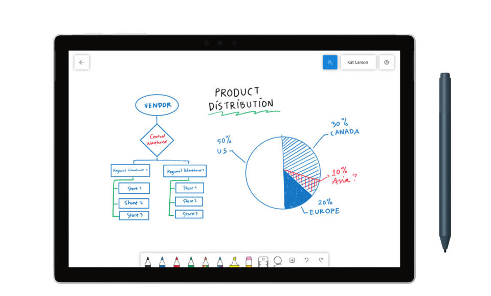 Microsoft's Whiteboard app, which lets users collaborate on an intelligent