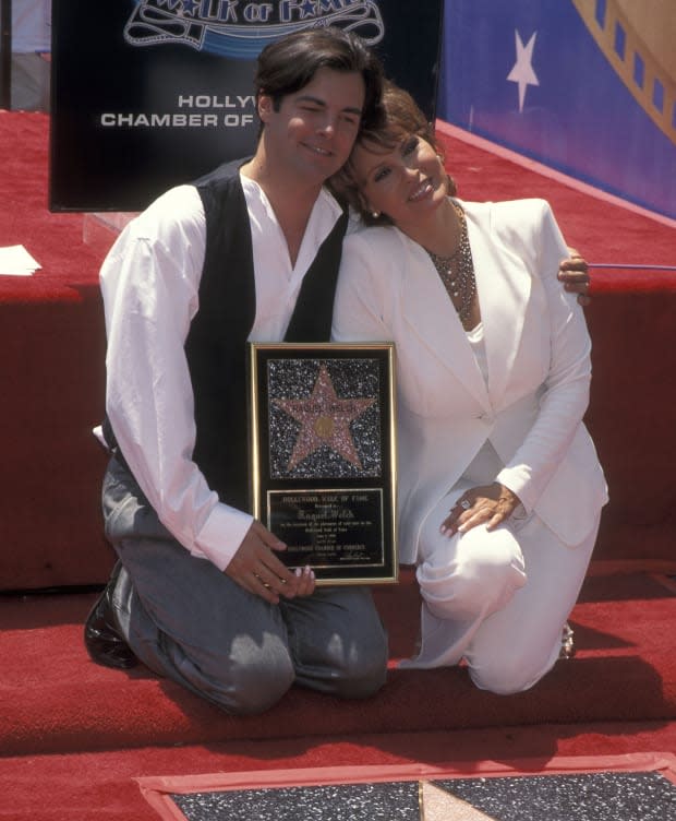 Raquel Welch and son Damon Welch attend the Hollywood Walk of Fame Star Salute to Raquel Welch on June 8, 1996, at 7021 Hollywood Boulevard.<p><a href="https://www.gettyimages.com/detail/155193512" rel="nofollow noopener" target="_blank" data-ylk="slk:Ron Galella, Ltd./Getty Images;elm:context_link;itc:0;sec:content-canvas" class="link ">Ron Galella, Ltd./Getty Images</a></p>