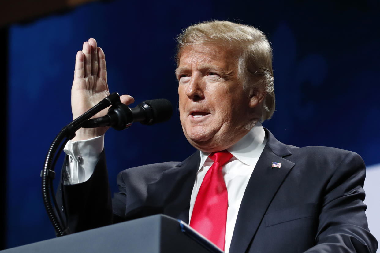 President Trump speaks at the American Farm Bureau Federation’s 100th annual convention in New Orleans on Monday. (Photo: Jacquelyn Martin/AP)