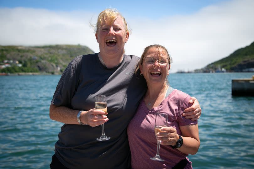 Tricia Sail [left] won the show with her best friend, Cathie Rowe after they raced across Canada together -Credit:BBC