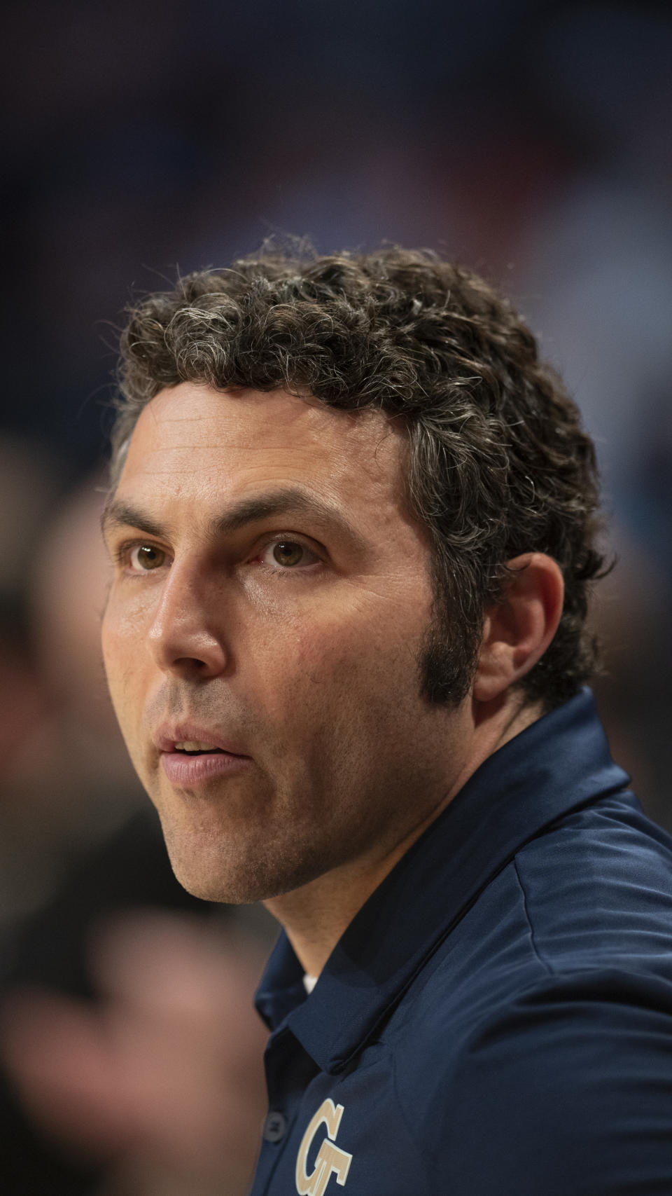 Georgia Tech head coach Josh Pastner watches first half of an NCAA college basketball game against North Carolina, Sunday, Dec. 5, 2021, in Atlanta. (AP Photo/Hakim Wright Sr.)