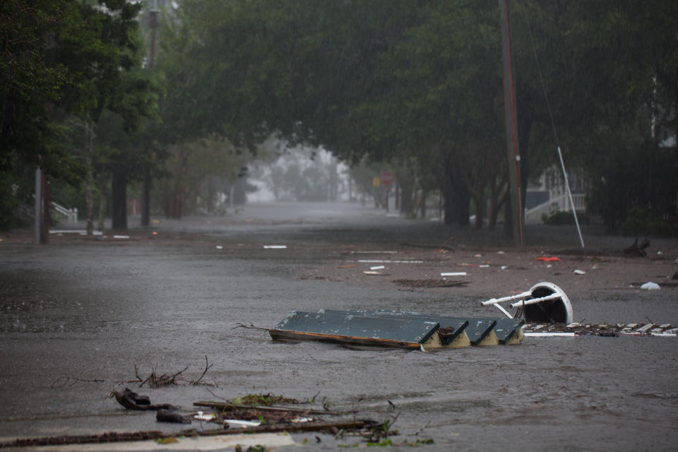 Flood waters rise up from the Neuse River in New Bern, North Carolina on Friday.