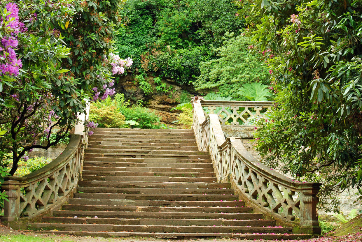 closeup stone stairs in Hever Castle gardens England