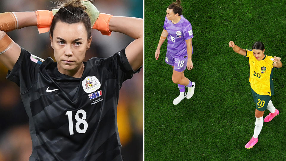 Mackenzie Arnold, pictured here in action for the Matildas at the Women's World Cup.