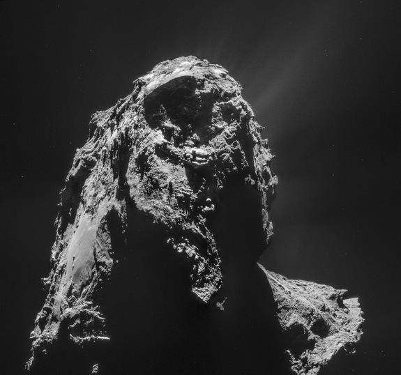 Rosetta's navigation camera took this four-image mosaic from a distance of 17.6 miles (28.4 km) from the center of Comet 67P/Churyumov-Gerasimenko on Jan. 16, 2015.