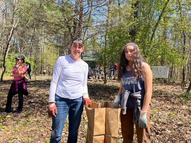 Erin Alonso and her daughter Juliette participate in the Friends of the Blue Hills' "Art in the Park" program, which received grant money from the Canton Cultural Council.