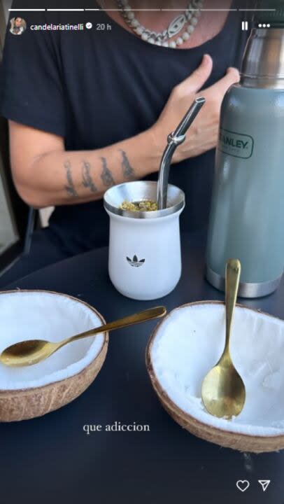 Cande Tinelli compartió una tarde de mate y cocos con Coti Sorokin (Foto: Instagram @candelariatinelli)